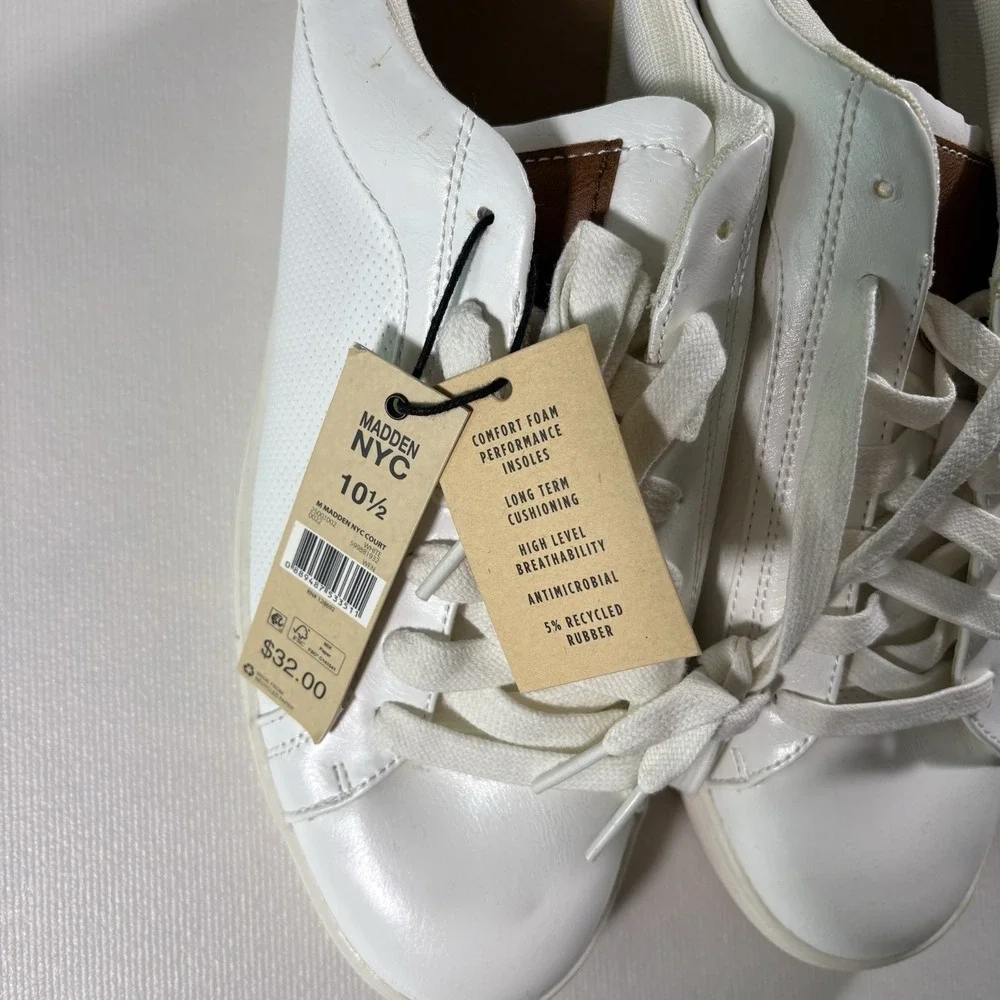 Madden NYC Court White Brown Low Top Sneakers Women's Size 10.5 Lace Up Shoes